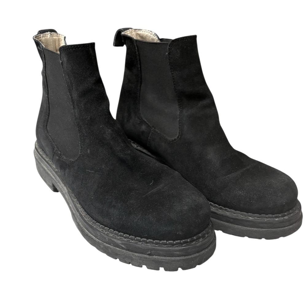 By Anthropologie Women's Black Suede‎ Chelsea Lug Sole Platform Ankle Booties 37